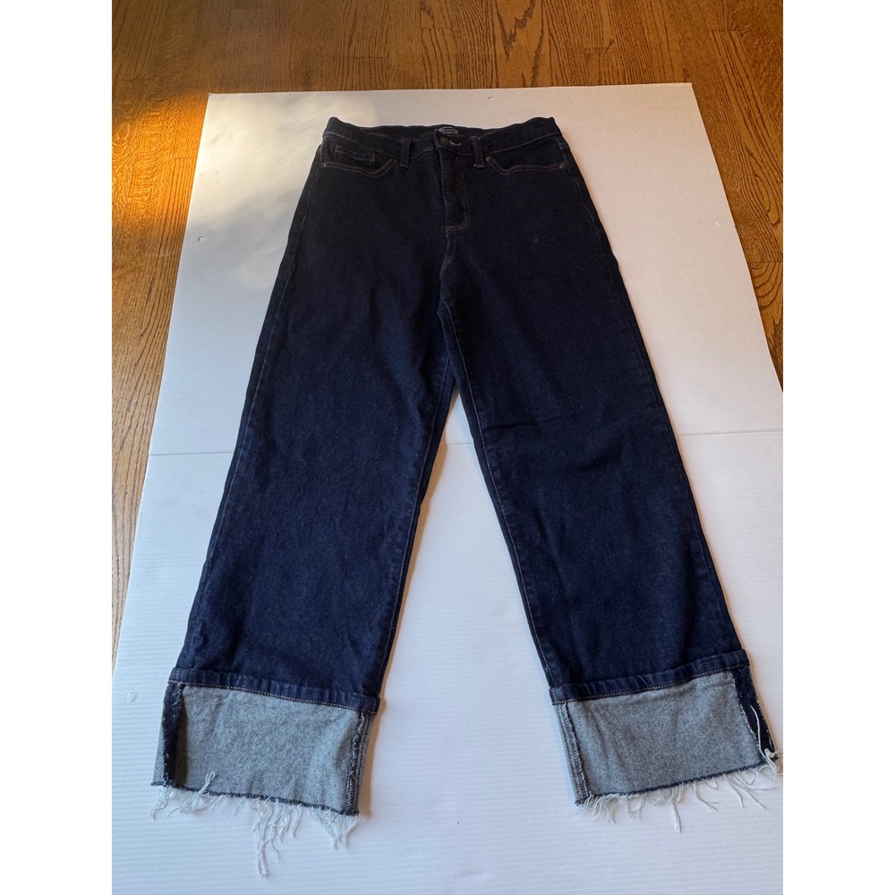 Scoop Wide Leg Jeans Dark Wash Raw Frayed Hem Indigo Denim Womens size 6